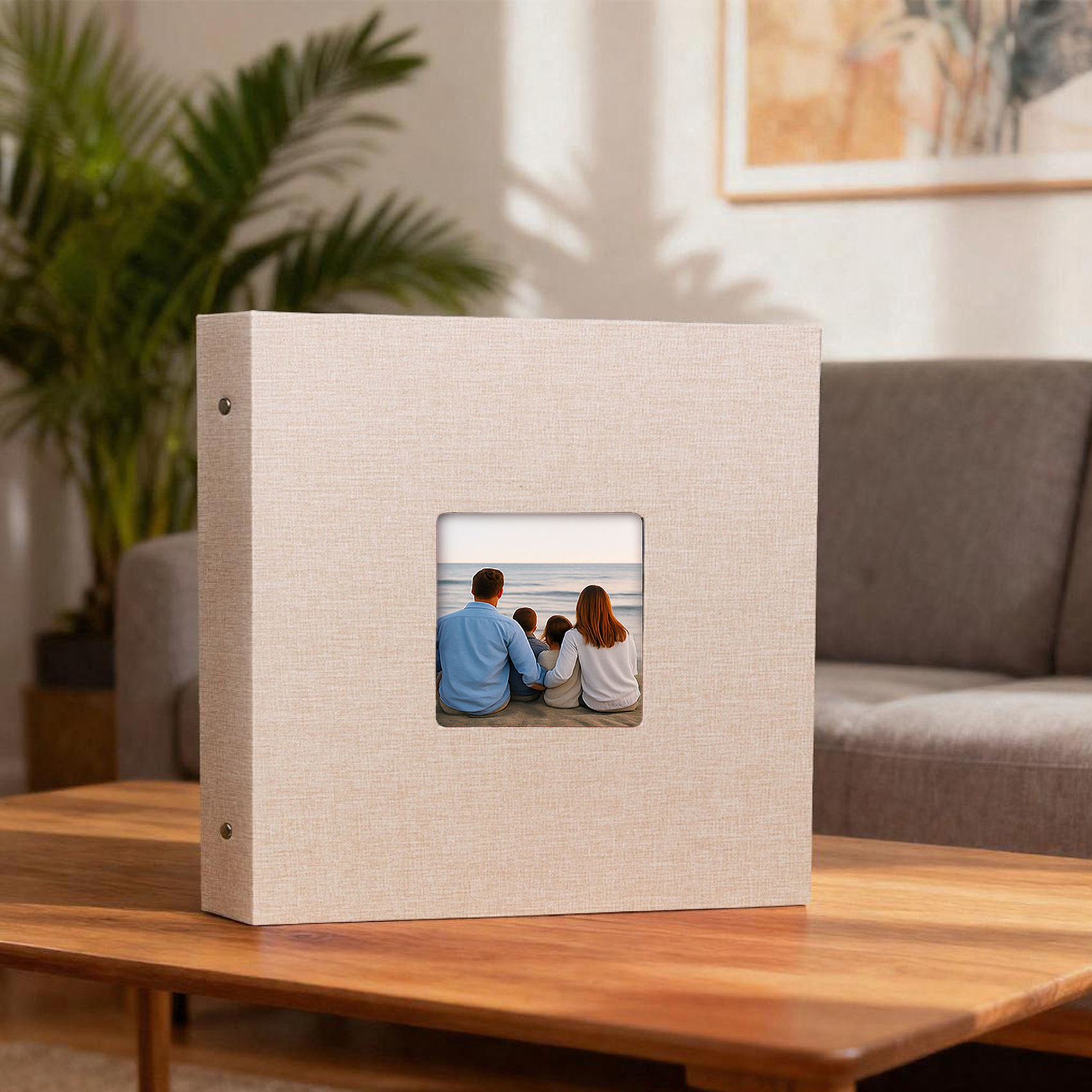 Large Fabric Photo Album with Window Cover, 40-Page Scrapbook Binder for Family Pictures, Wedding Baby Travel Memory Book, DIY Refillable Hardcover Photo Organizer