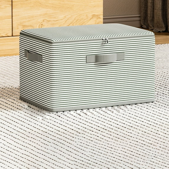 Large Fabric Storage Box with Lid | Foldable Closet Organizer Drawer | Stackable Wardrobe Storage Bin for Home & Car | Green Collapsible Storage Container