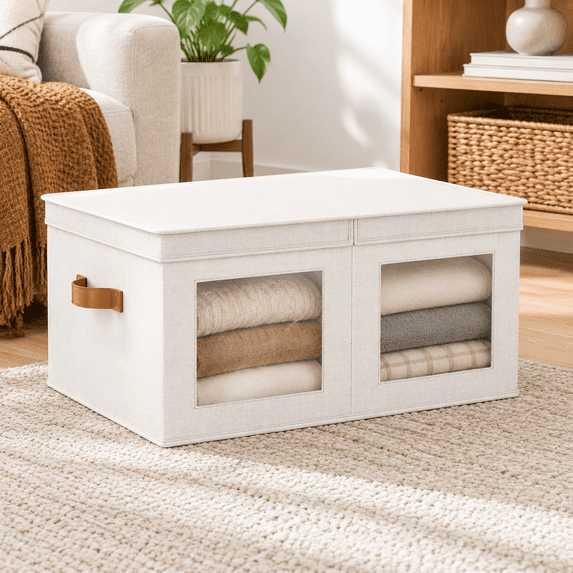 Text Tile Material Large Fabric Storbwith Lids For Clothes 1 Pack Beige - Walmart.com