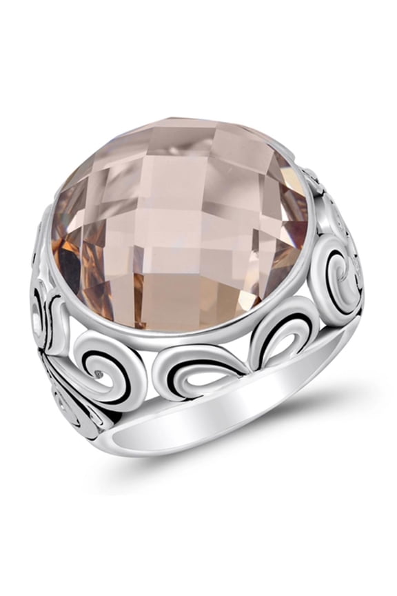Large Faceted Champagne CZ Oxidized Ring 925 Sterling Silver Band Orange Jewelry Female Size 6
