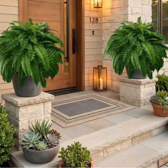 Large Fake Ferns,Realistic Boston Ferns ,UV Resistant Artificial Outdoor Plants,Faux Greenery Plants,for Front Porch Home Garden Forest Patio Decor