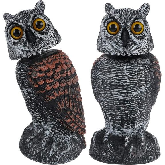 Large Fake Owl Decoy to Scare Birds Away - 10 in Hand-Painted Great Horned Owl Garden Scarecrow for Natural Pest Control - Fixed Head Design - Secure Upright by Filling with Sand/Gravel Only