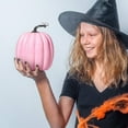 thumbnail image 1 of Large Fake Pink Foam Pumpkin Set, 6.6x5.3Inch Halloween Pumpkin Velvet Decoration, Fake Faux Artificial Pumpkins for Autumn Harvest Festival, Pretty Table Decoration for Home Office, 1 of 6