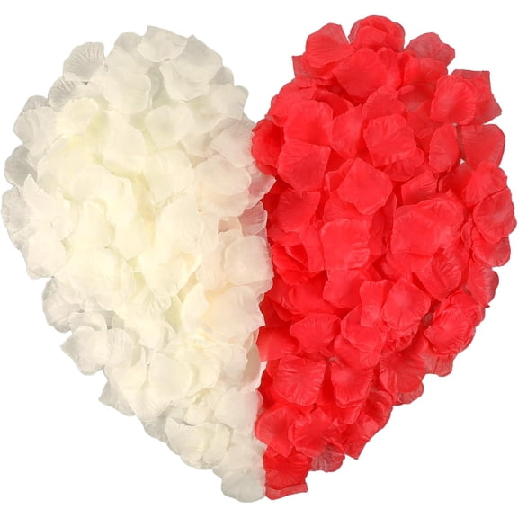 Large Fake Rose Petals, Artificial Silk Rose Petals for Wedding, Romantic Night, Party, Proposal Anniversary Decorations in Red and White