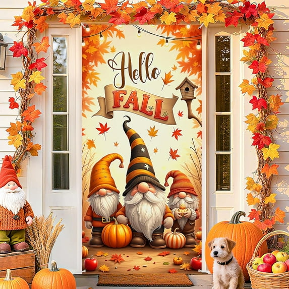 Large Fall Door Cover Decorations Fall Door Banner for Front Door Realistic Sunflower Maple Leaves Pumpkin Door Hanging Sign Autumn Harvest Backdrop Background for Thanksgiving Holiday Party Supplies