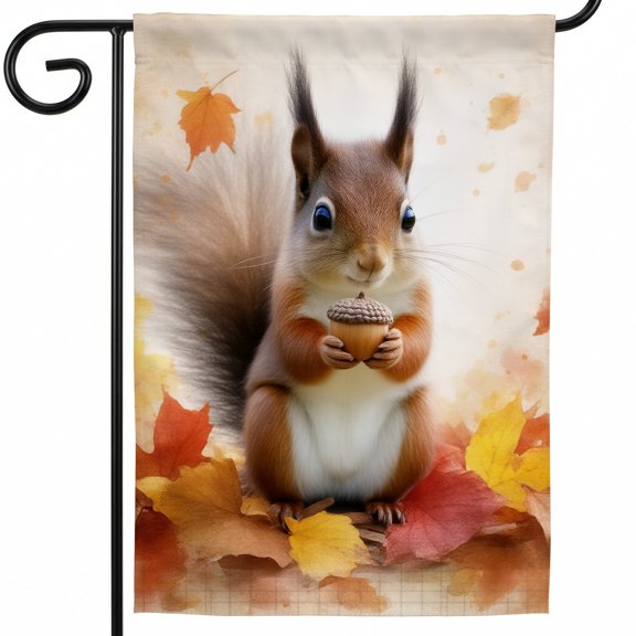 Large Fall Double-Sided Flags 28 * 40 A squirrel holding an acorn in its paws Outdoor Porch Decor