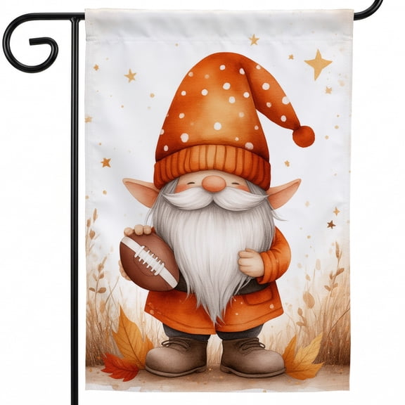 Large Fall Flag 28 x 40 in A gnome holding a football in his hands House Decorations for Home