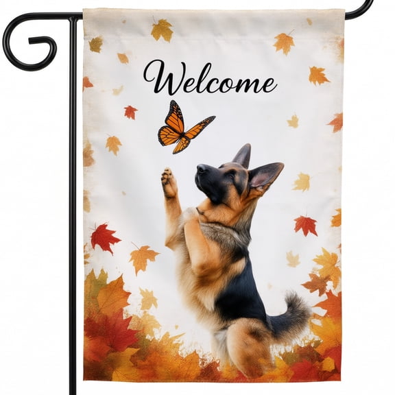 Large Fall Outdoor Flags 28 x 40 Inches A dog reaching up to a butterfly in the air Fall Decor for Fall