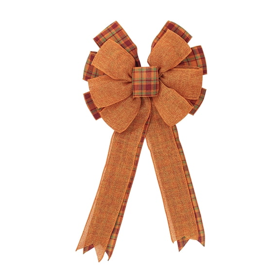 Large Fall Plaid Bow Pumpkin Leaves Bow for Fall Decor - Autumn Thanksgiving Bow for Front Door Indoor Outdoor Wall Decoration Supplies Ornaments