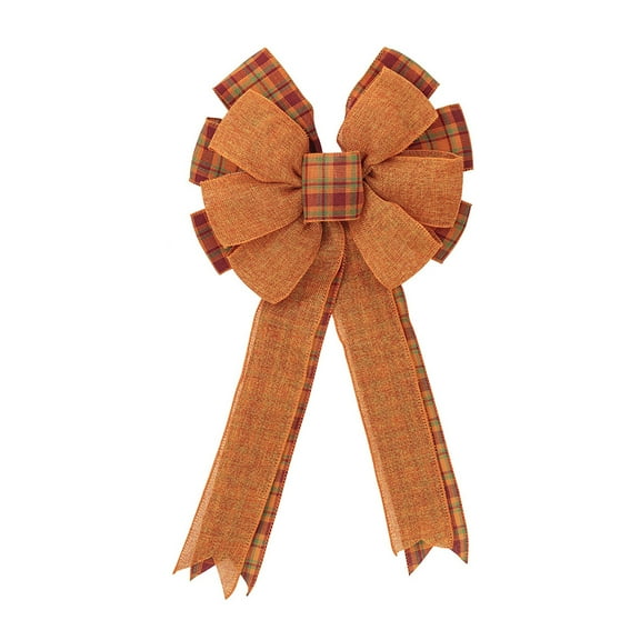 Large Fall Wreath Bows Thanksgiving Bows Orange Pumpkin Plaid Burlap Bows for Wreaths, Fall Ribbon Bows Tree Topper Bows for Thanksgiving Home Indoor Outdoor Decoration Wreath Ornament Supplies