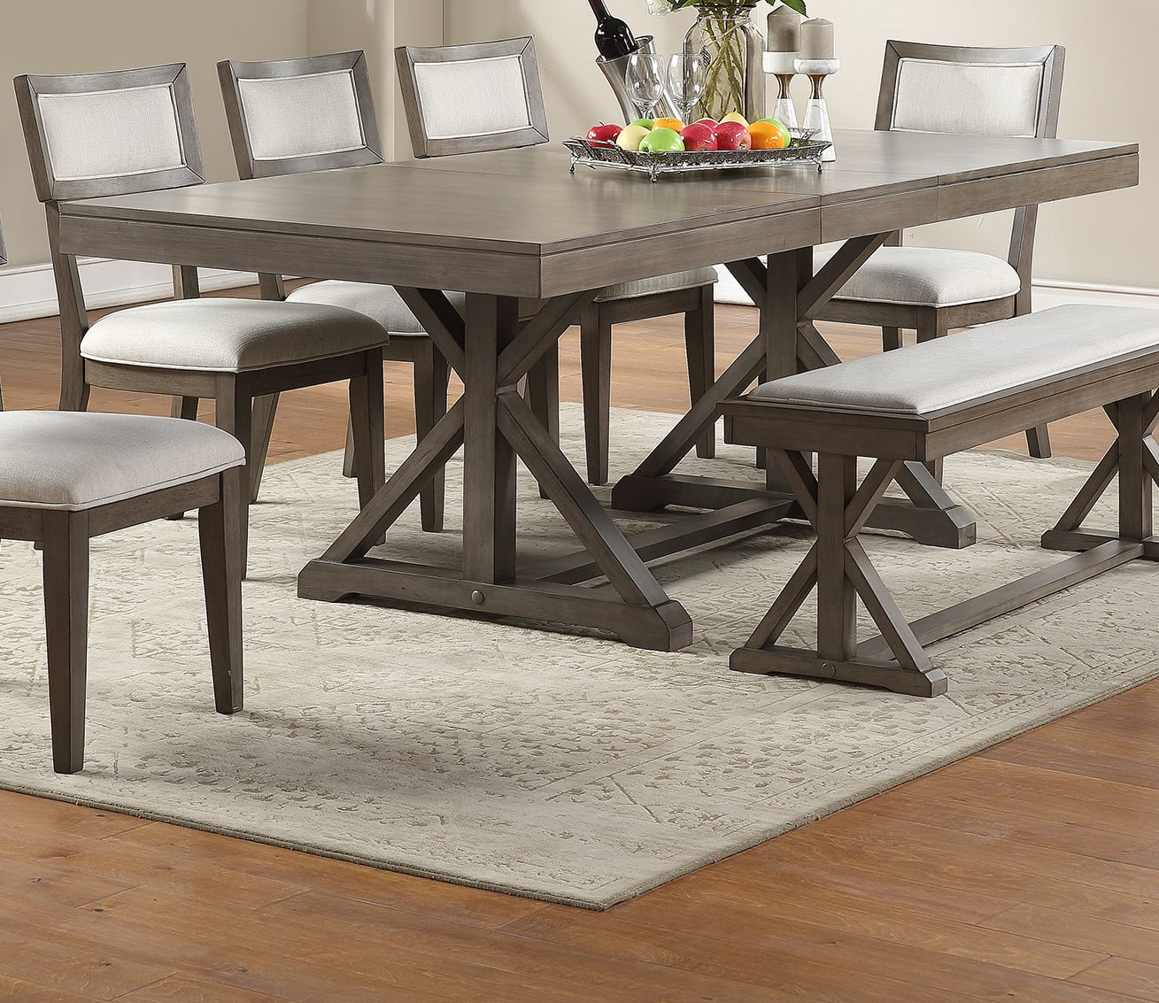 Large Family Dining Table with Leaf Extension in Ash Gray - Solid Wood ...