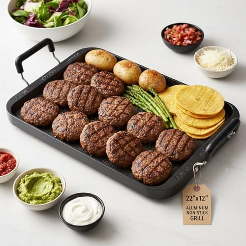 Large Family Griddle Pan - Double Burner Griddle Comals Para Tortillas Grande, Non-Stick PFOA-Free Aluminum Grill Pan for Gas Stove/electric stovetops/Indoor/Outdoor Camping