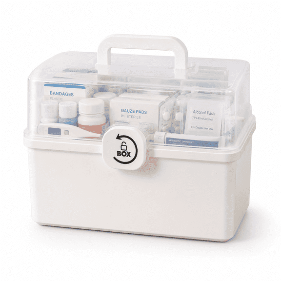 NATPLUS Large Family Medicine Box with Lock, 3-Layer Extra Capacity First Aid Kit Organizer for Home, Secure Multi-Compartment Drug Storage Case with Handle, Emergency Medical Box