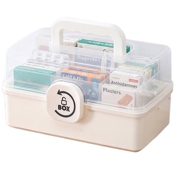 Multi-Purpose Storage Case Organizer, Two Tray Tiered Design, Cream White Perfect for Home and Desktop Use, Medicine Makeup and Arts Crafts Box