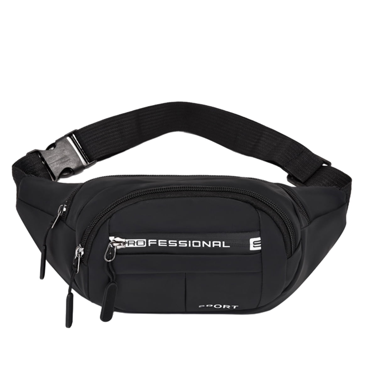 Large Fanny Pack for Women Plus Size Black Fanny Pack, Crossbody Bag with Adjustable Belt Straps Fashionable Travel Hiking Walking Belt Bag for Men - Black