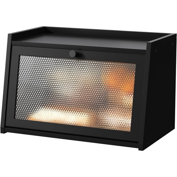 Large Farmhouse Bread Box with Window, Bread Storage Container for Kitchen Countertop, Black
