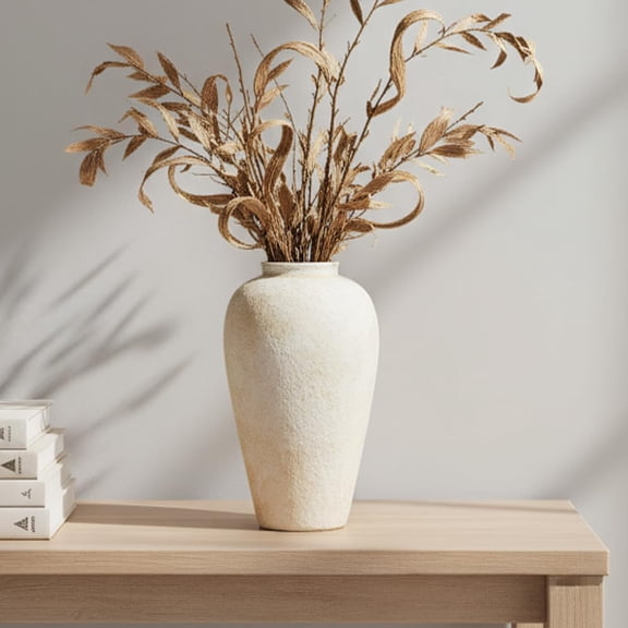 Large Farmhouse Ceramic Vase - 9.2 Inch Rustic Decorative Vase for Living Room, Kitchen, Shelf, Mantel or Coffee Table