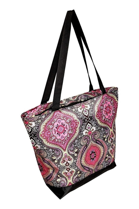 Large Fashion Print Zippered Top Tote 17 x 14 x 6 - Personalized Custom Monogram or Name Embroidery Available Purple Bohemian Rhapsody