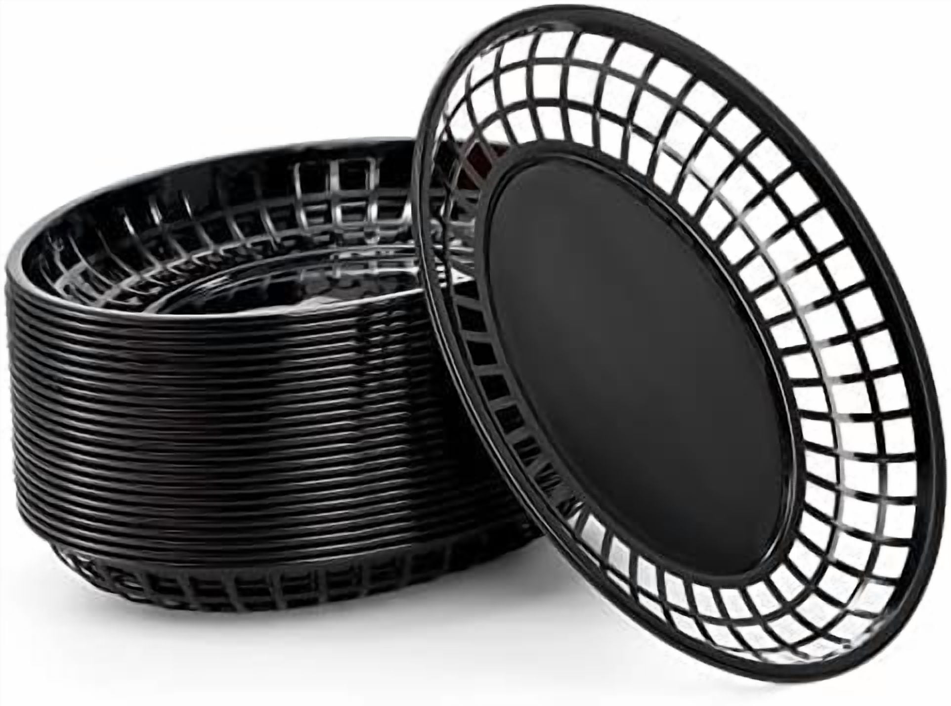 Large Fast Food Baskets, 11.8 x 8.75 Inch, Set of 24, Black - Oval Plastic Food Serving Baskets for Restaurant, Home Kitchen, Office, Party, Picnic$$Home Decor, Kitchen, & Other