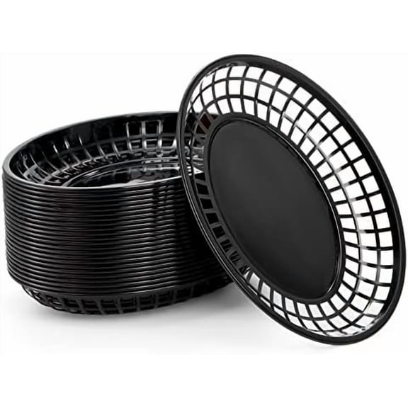 Large Fast Food Baskets, 11.8 x 8.75 Inch, Set of 24, Black - Oval Plastic Food Serving Baskets for Restaurant, Home Kitchen, Office, Party, Picnic$$Home Decor, Kitchen, & Other