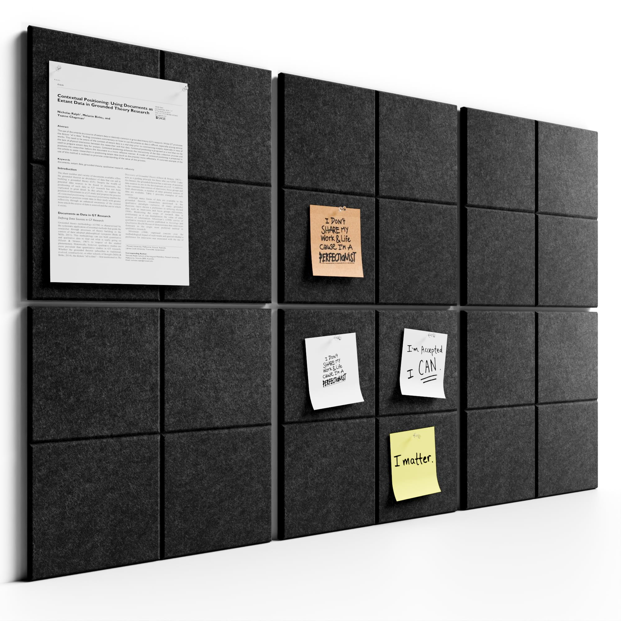 Large Felt Bulletin Board  36" X 24" Cork Alternative 6-pack Wall Tiles With 4-compartment Design 30 Push Pins 40 Adhesive Tabs Ideal For Office & Home Decor Charcoal Gray
