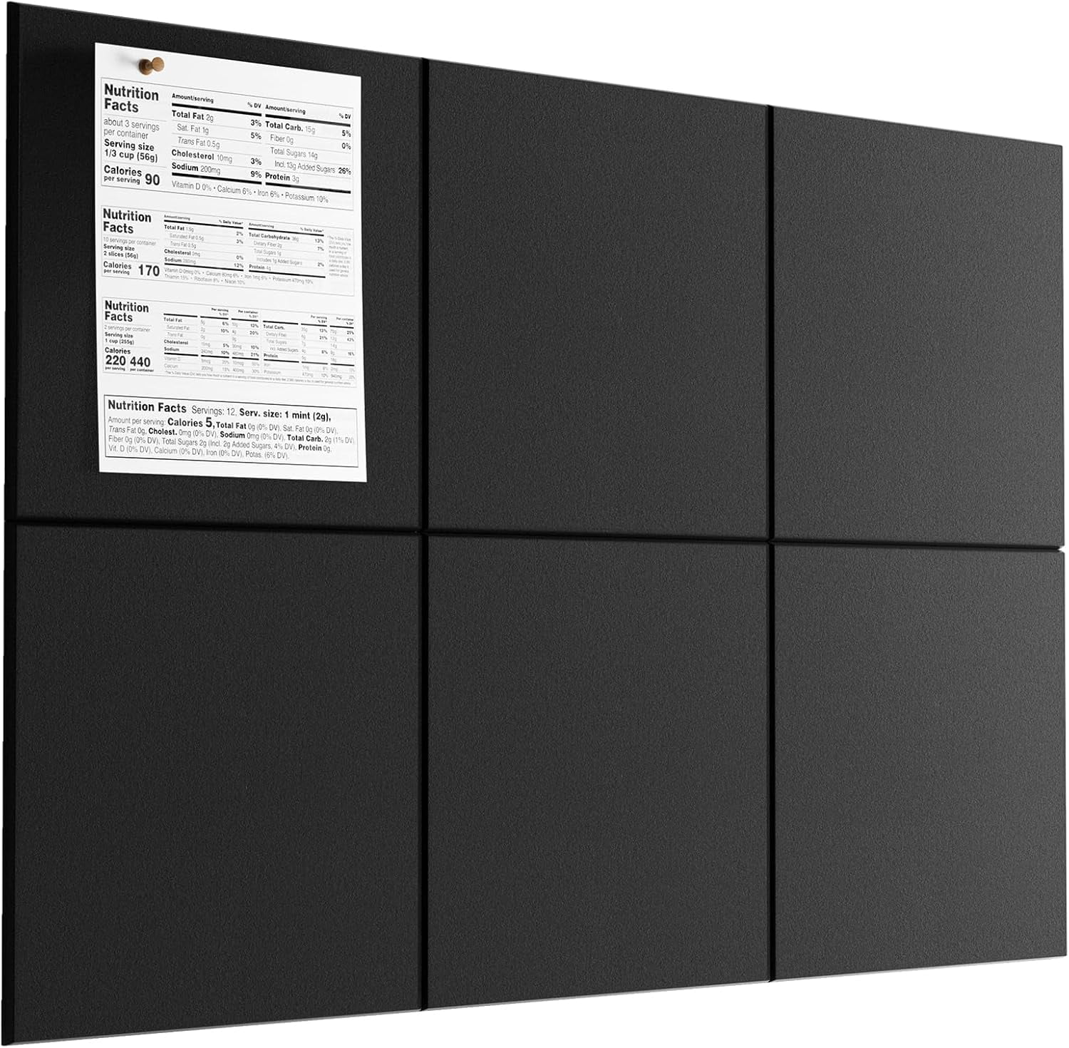Large Felt Bulletin Board 36" x 24", Cork Board Alternative, 6 Pack Black Felt Wall Tiles with Push Pins, Cork Boards for Walls Pin Board for Office & HomePanels