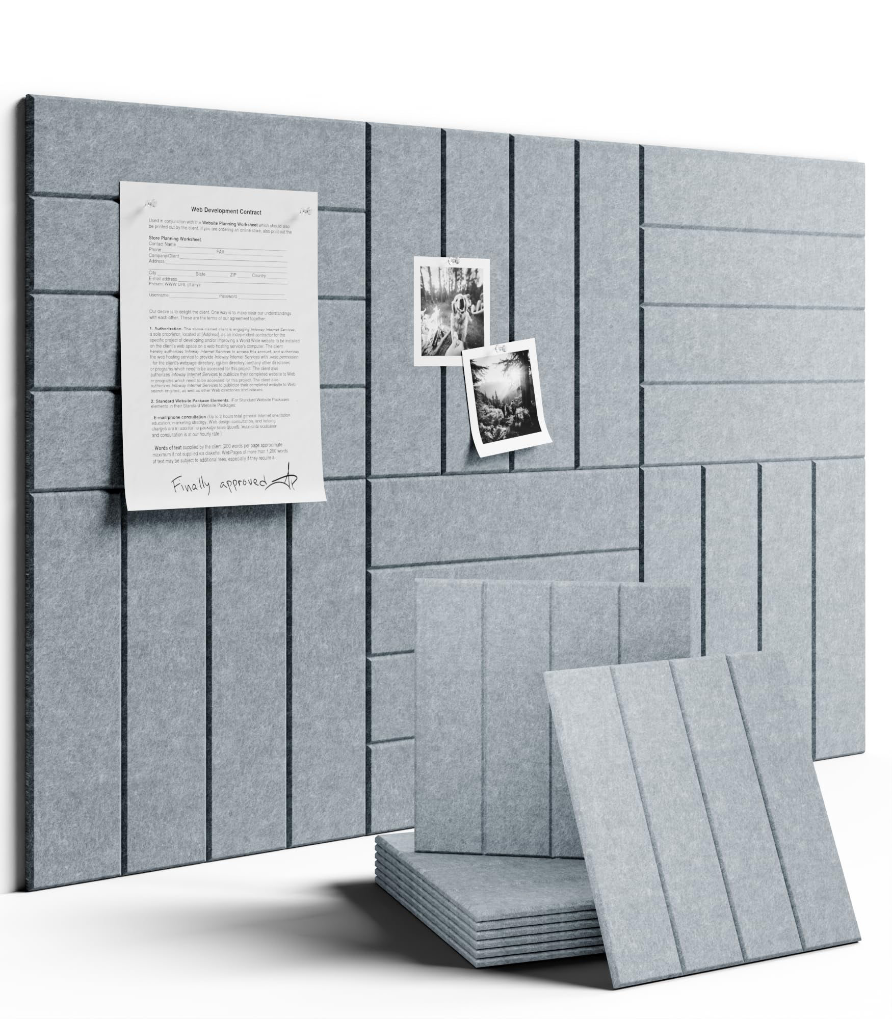 Large Felt Bulletin Board 36"x24" Cork Alternative - 6 Pack With 40 Safe Removable Adhesive Tabs  Boards For Walls Home Office Classroom Pin Board-blue Gray