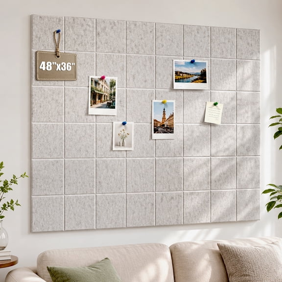 DQQKMM 48" x 36" Large Felt Bulletin Board 12 Pack, Sound Absorbing Panel Wall Organizer with 60 Adhesive Tabs & 60 Push Pins for Home , Office