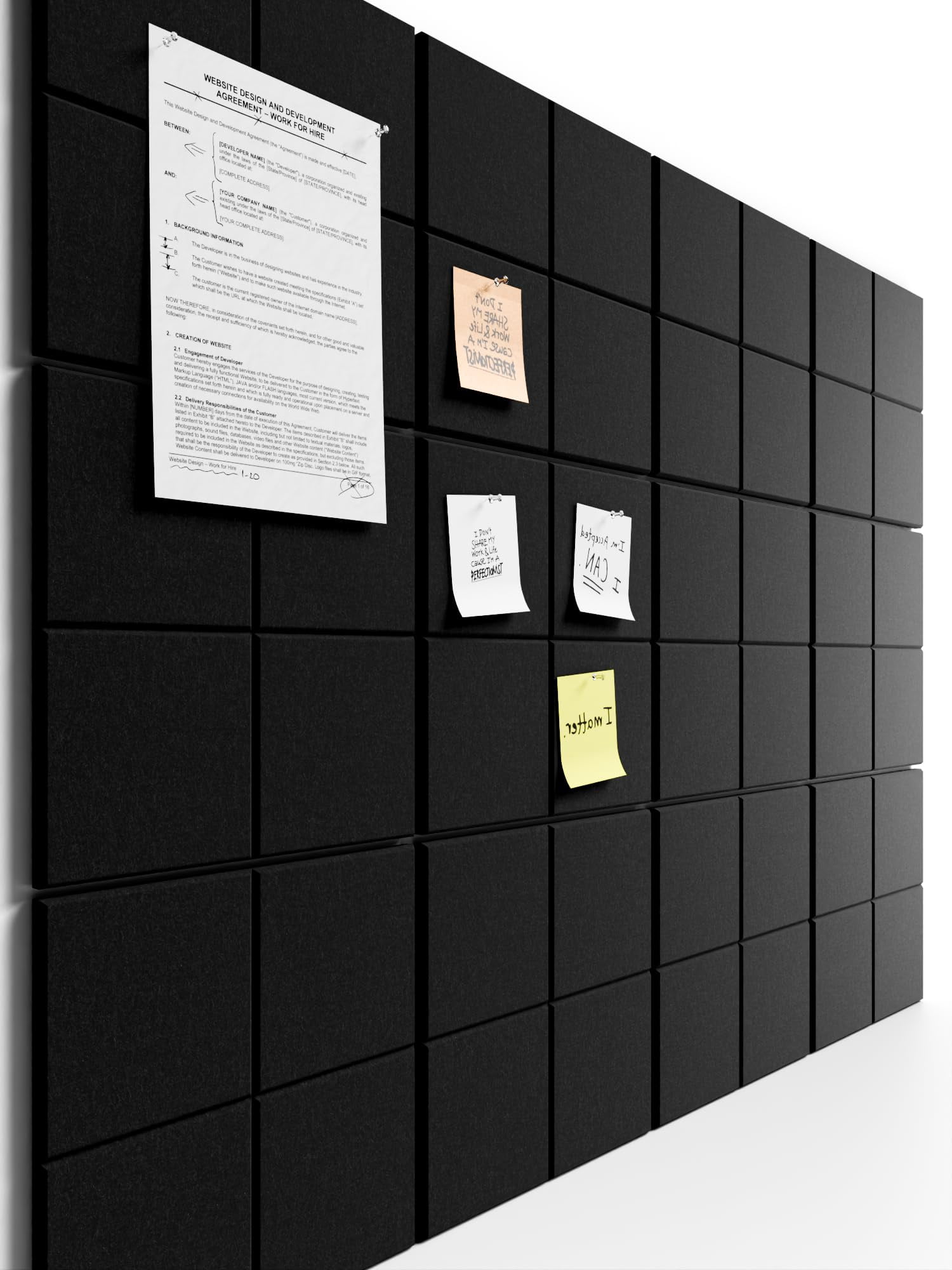 Large Felt Bulletin Board  48" X 36" Cork Alternative 12-pack Wall Tiles With 4-compartment Design 30 Push Pins 70 Adhesive Tabs Ideal For Office & Home Decor Black