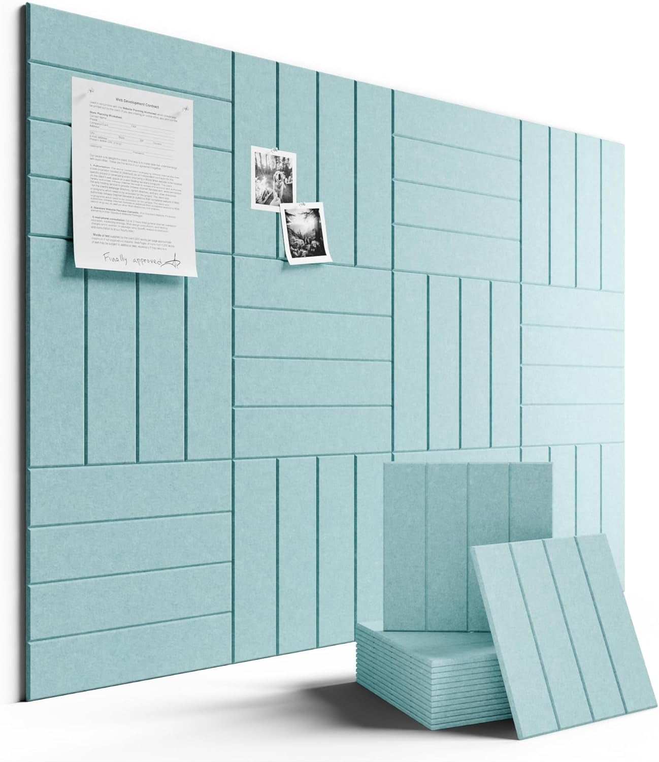 Large Felt Bulletin Board 48" x 36" Cork Alternative-12 Pack with 70 Safe Removable Adhesive Tabs, Boards for Walls Home Office Classroom Pin Board-Teal Blue