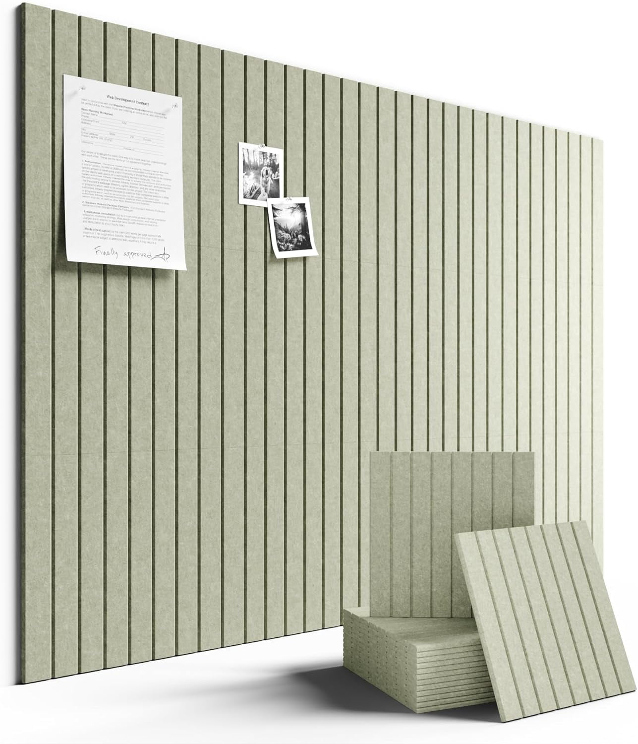 Large Felt Bulletin Board 48" x 36" Cork Alternative-12 Pack with 70 Safe Removable Adhesive Tabs, Boards for Walls Home Office Classroom Pin - Sage Green