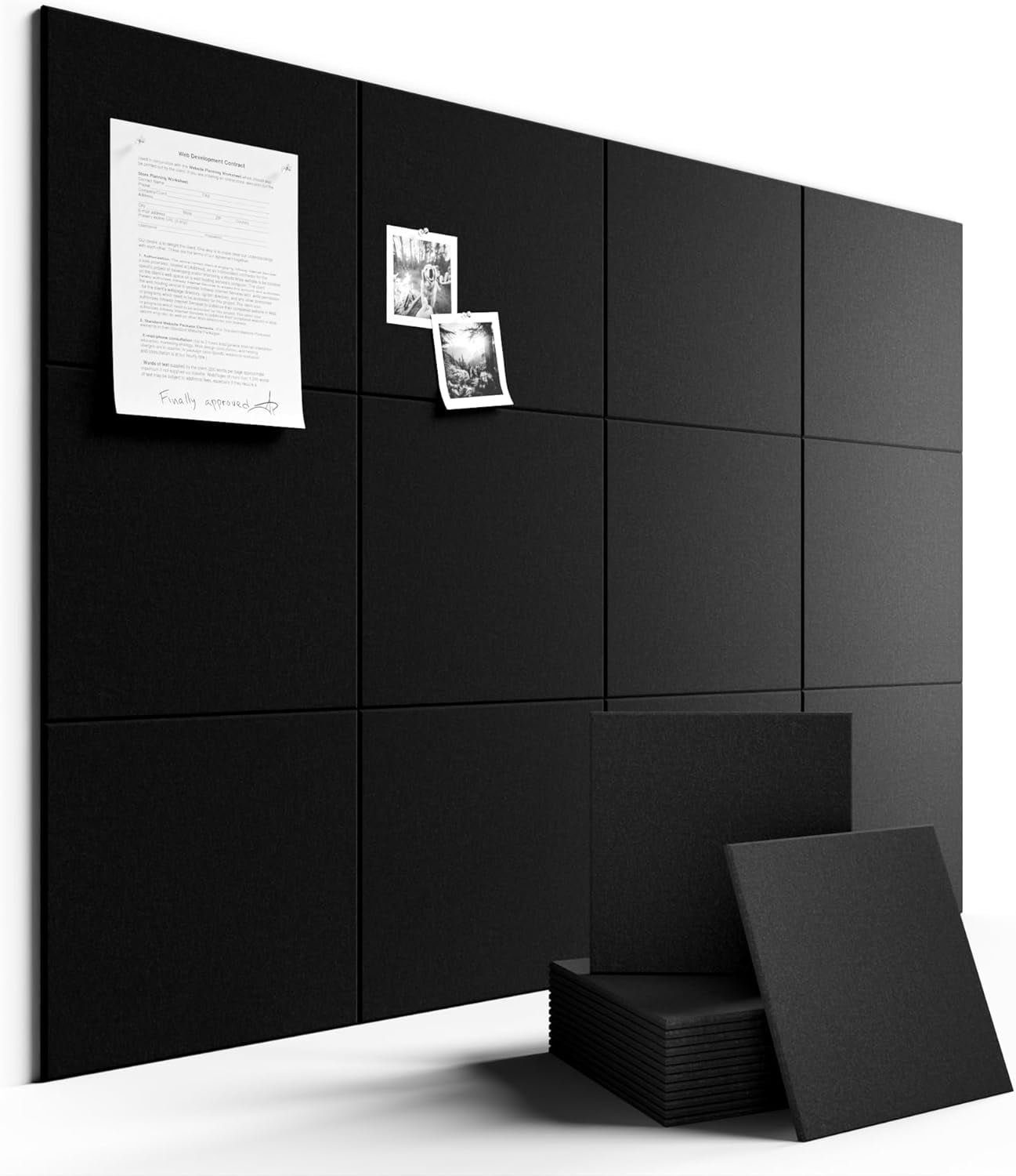 Large Felt Bulletin Board 48" x 36" Cork Alternative-12 Pack with 70 Safe Removable Adhesive Tabs, Boards for Walls Home Office Classroom Pin - Black