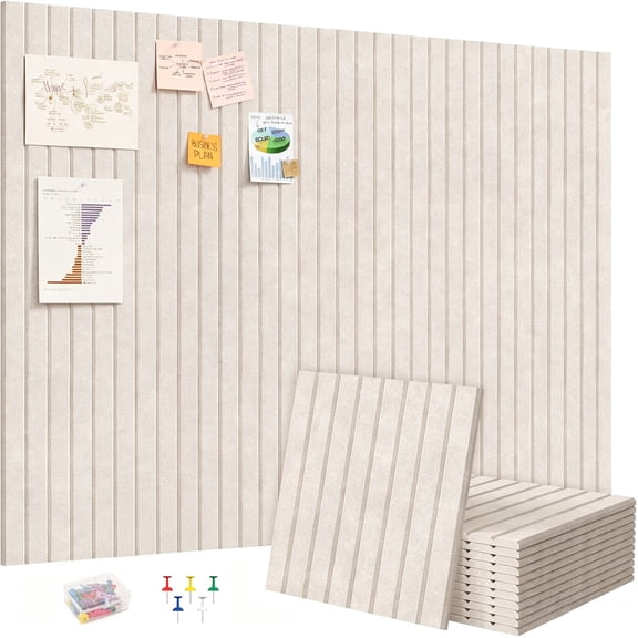 Large Felt Bulletin Board 48" x 36", Cork Board Alternative-12 Pack with Self-Adhesive Panel, 30 Pushpins, Cork Boards for Walls, Push Pin Board for Home Office Classroom, Oatmeal