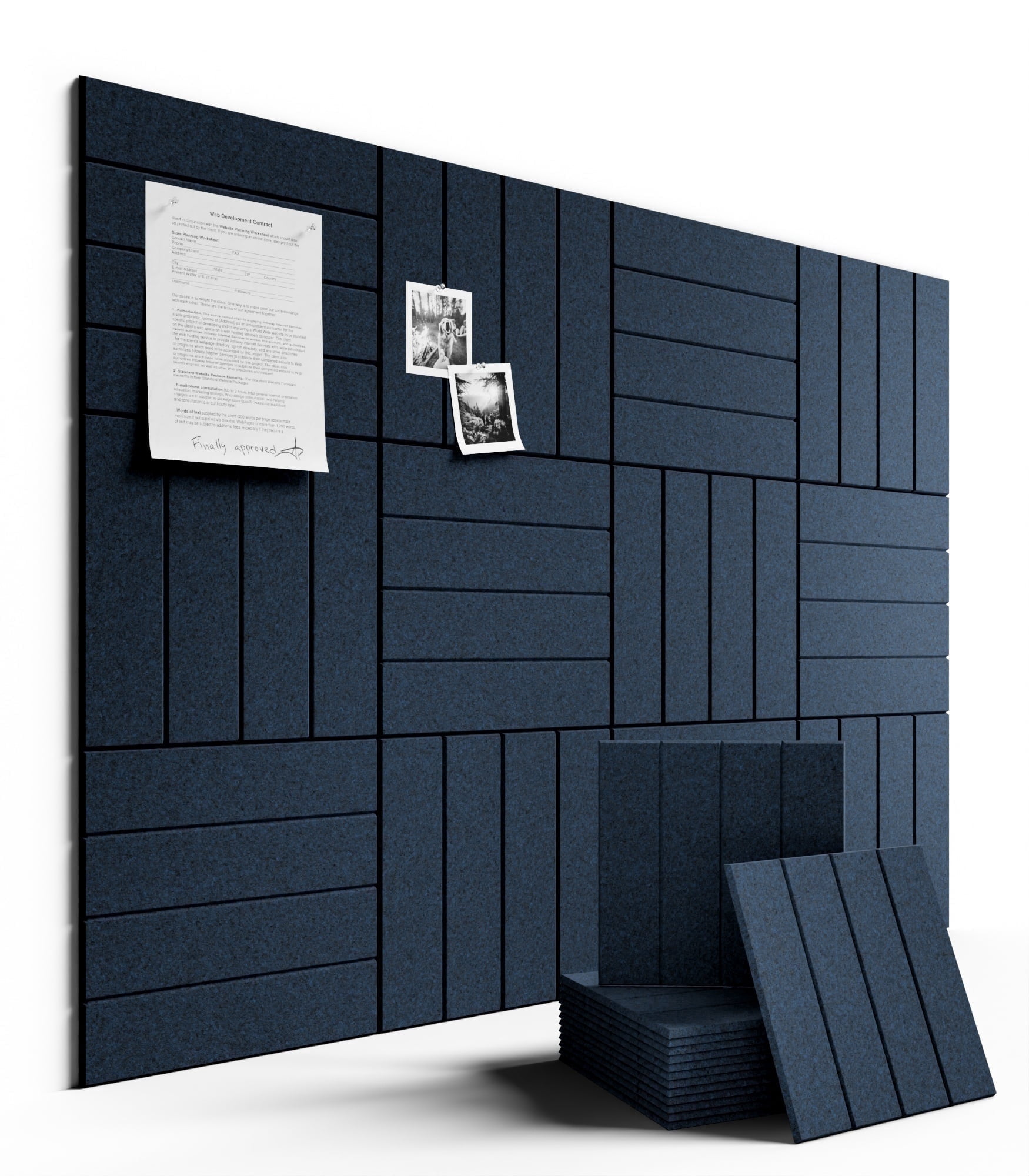 Fluxynara Felt Bulletin Board 48" x 36" Cork Board Alternative-12 Pack with 70 Safe Removable Adhesive Tabs, Cork Boards for Walls Cork Board for Home Office Classroom Pin Board-Carbon Blue