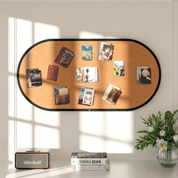 Large Felt Bulletin Board, Felt Pin Board, Stylish Cork Board Alternative, Self-Adhesive Vision Board for Office, Home Decor, Photo Display (Golden Copper-Black Frame, Oval - 47 x 24 Inches)