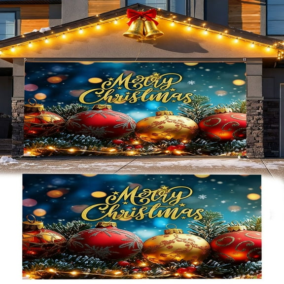 Large Festive Christmas Background for Holiday Parties and Santa Photography 7x16 Ft Garage Door Banner