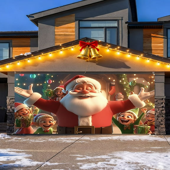Large Festive Merry Christmas Background for Holiday Photography Parties and Garage Door Displays 7x16 Foot Size