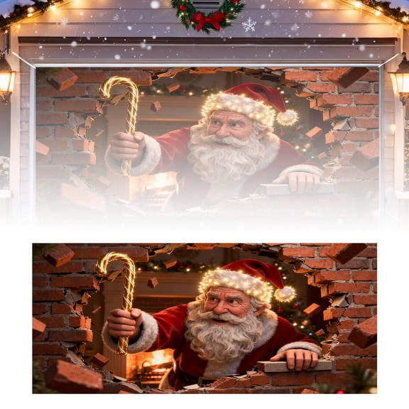 Large Festive Christmas Background for Holiday Parties and Santa Photography 7x16 Ft Garage Door Banner
