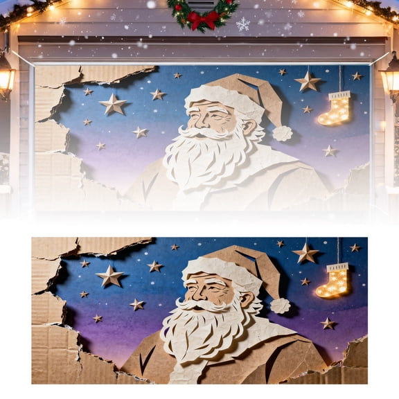 Merry Christmas Party Background for Santa Photography 7 x 16 Ft Festive Garage Door Decoration for Holiday Celebrations