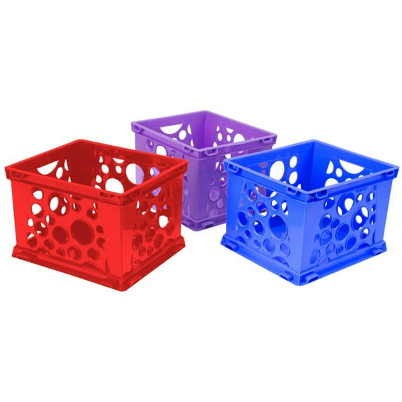 Large File Crate, Blue, Red, Purple (Case of 3)