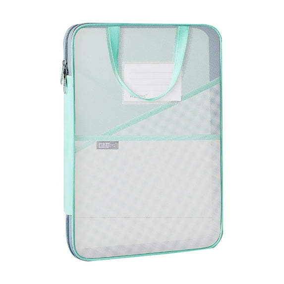 Large File Pouch, Tyeign Mesh Zipper Pouch Bag Transparent Exams Stationery Holder Storage Bag File Bag Large Capacity Pencil Pouch Office Supplies Paper Pouches for Files Document Bag Safe Mint Green