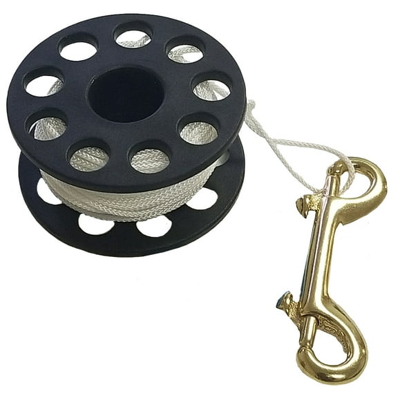 Large Finger Spool, 3-1/4inch Dia. x 1-3/4inch with 165Feet of Braided Reel Line, and 4inch Double End Marine Grade Brass Bolt Snap