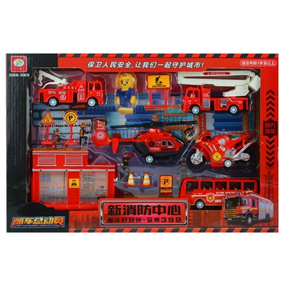 Large Fire Engine Toy Set For Kids Aged 3 And Up With Extension Ladder Motorcycle And Signs Pretend Play Firefighting Scene Simulation Educational Gift