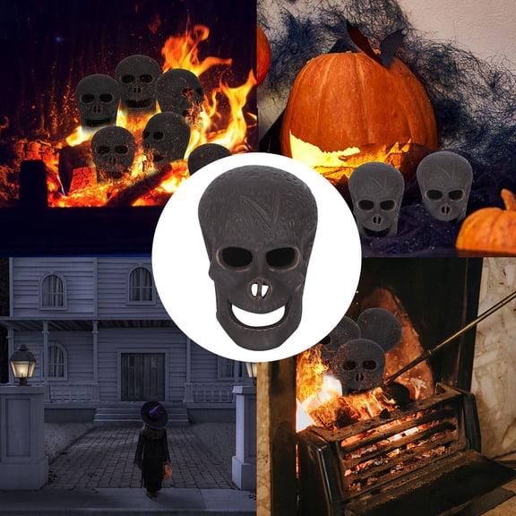 Large Fireproof Ceramic Skeleton Skull Prop, Reusable Simulation Skull Ornament for Bonfire Fireplace Fire Pit, Spooky Halloween Decor for Stove Barbecue Backyard Party House Decoration, Black