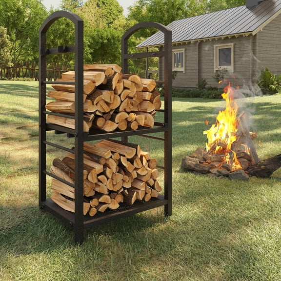 Large Firewood Rack Indoor, 2 Tier Outdoor Firewood Racks, Heavy Duty Fireplace Firewood Log Rack Holder, Metal Wood Pile Storage Stacker Organizer for Fireplace