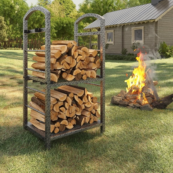Large Firewood Rack Indoor, 2 Tier Outdoor Firewood Racks, Heavy Duty Fireplace Firewood Log Rack Holder, Metal Wood Pile Storage Stacker Organizer for Fireplace