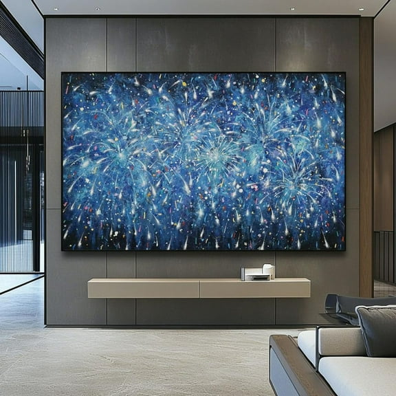 Large Fireworks Wall Art, Oversized Fireworks Acrylic Art, Blue Fireworks Living Room Decor, Blue Fireworks Abstract Art, Handmade Art Painting Wall Art, Modern Wall Decor, 8x12 UNFRAMED