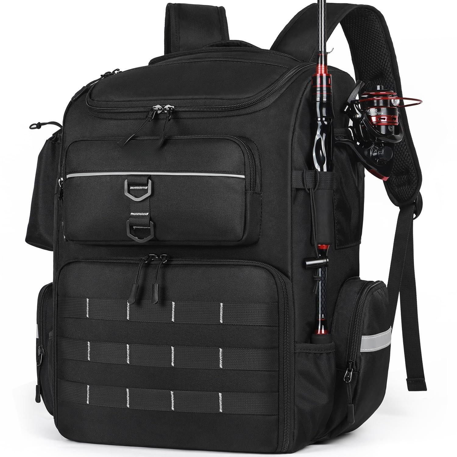 Large Fishing Backpack  Waterproof Bag With Rod Holders 45l Tackle Box Gear Gifts For Men Boxes No Including