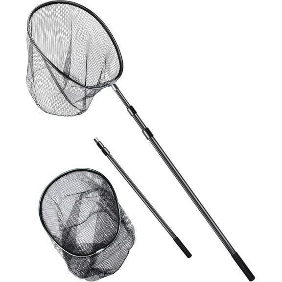 Large Fishing Net Saltwater Rubber Fishing Net Fishing Landing Net with Telescoping Handle Freshwater Fish Nets with Long Handle Extends 90-120inch