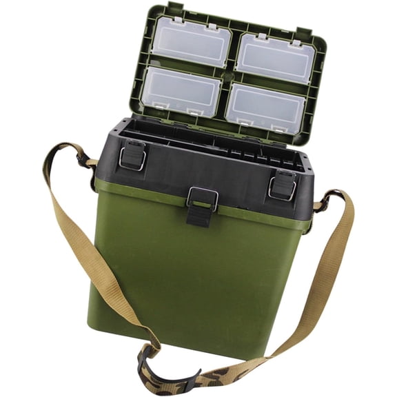 Large Fishing Tackle Box Trunk Storage Box Waterproof Lures Case Organizer Folding Handheld Fishing Equipment Fish Bucket, Dark Green